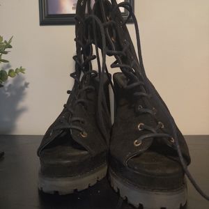 Lace up peep toe booties